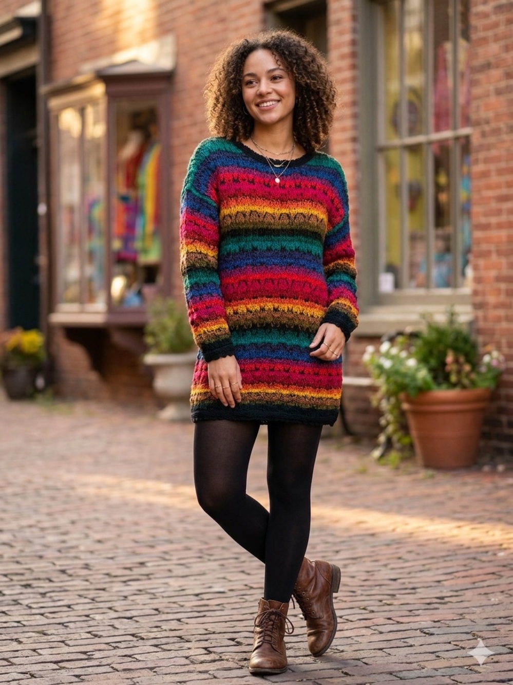 Vintage 90s The Limited Hand Knit Chunky Moody Rainbow Sweater Dress S/M